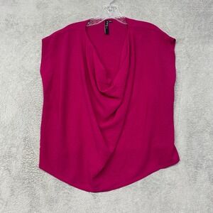 Meg Top Womens Medium Pink Sleeveless Drape‎ Neck Blouse Magenta Pullover Office